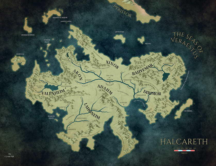 A full color map of the kingdom of Halcareth